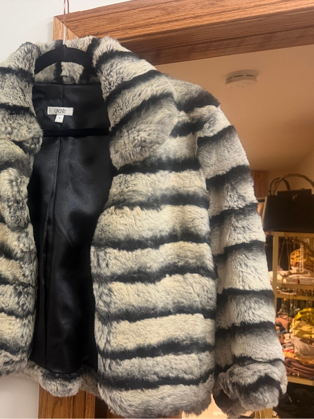 Vintage Caché Genuine Rabbit Fur Chinchilla Style Striped Jacket Coat Size S